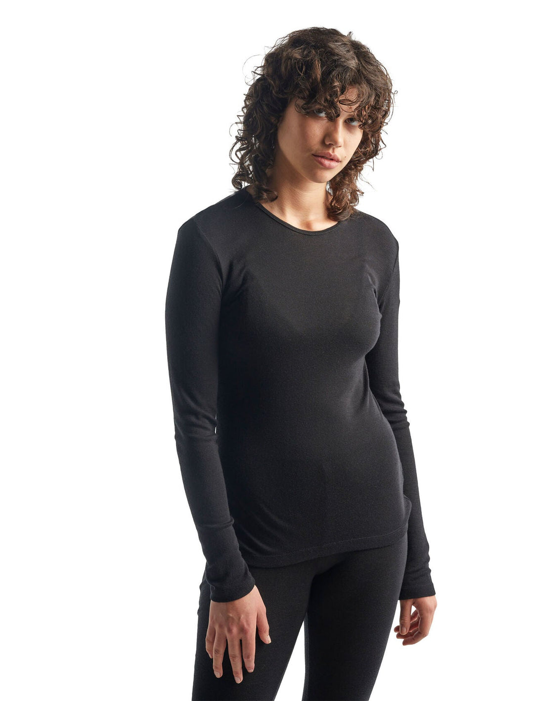 Icebreaker Womens Merino 175 Everyday Long Sleeve Crewe Thermal Black