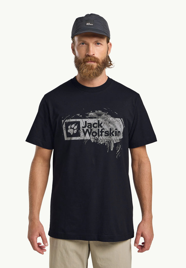 Jack Wolfskin Brand T-Shirt Mens Wood/Dark Navy