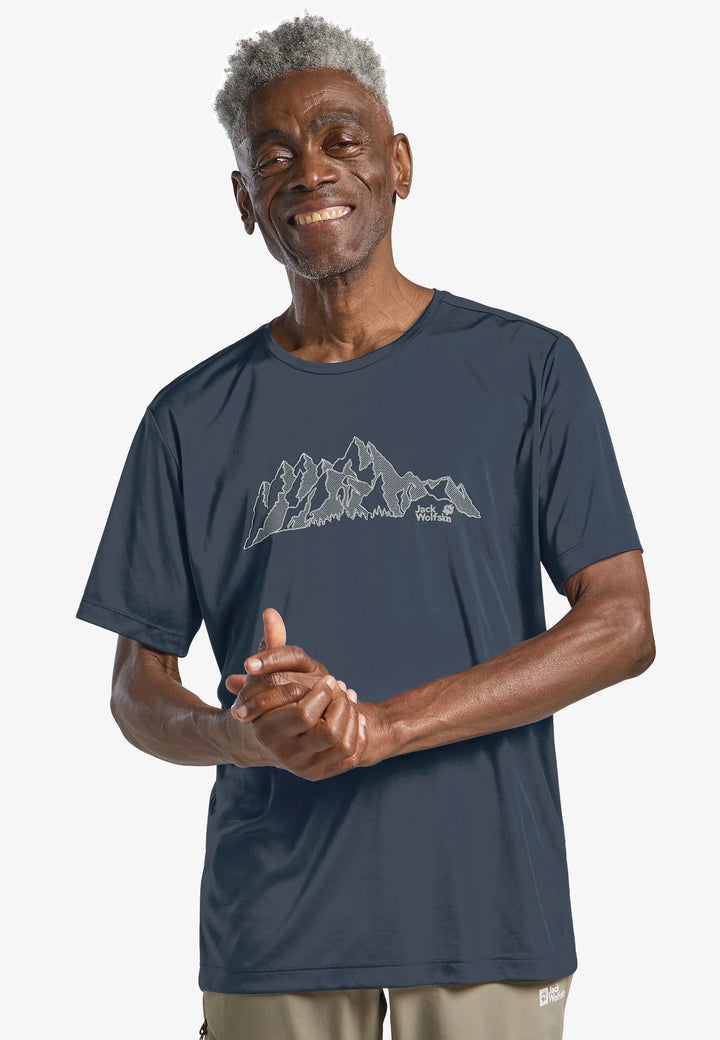 Jack Wolfskin Peak Graphic Tee Mens New Mountain Midnight Sky