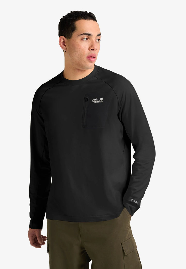 Jack Wolfskin Prelight Trail Crew Neck Fleece Top Mens Black