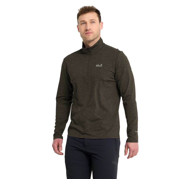 Jack Wolfskin Trail Half Zip Long Sleeve Top Mens Obsidian Moss