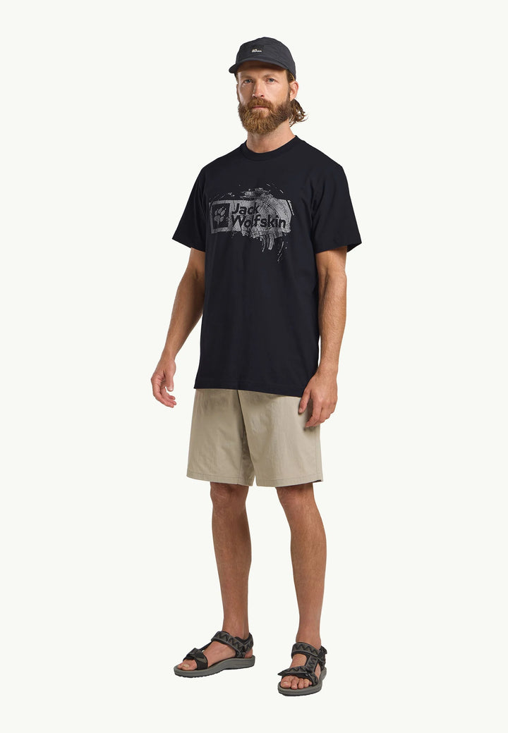 Jack Wolfskin Brand T-Shirt Mens Wood/Dark Navy