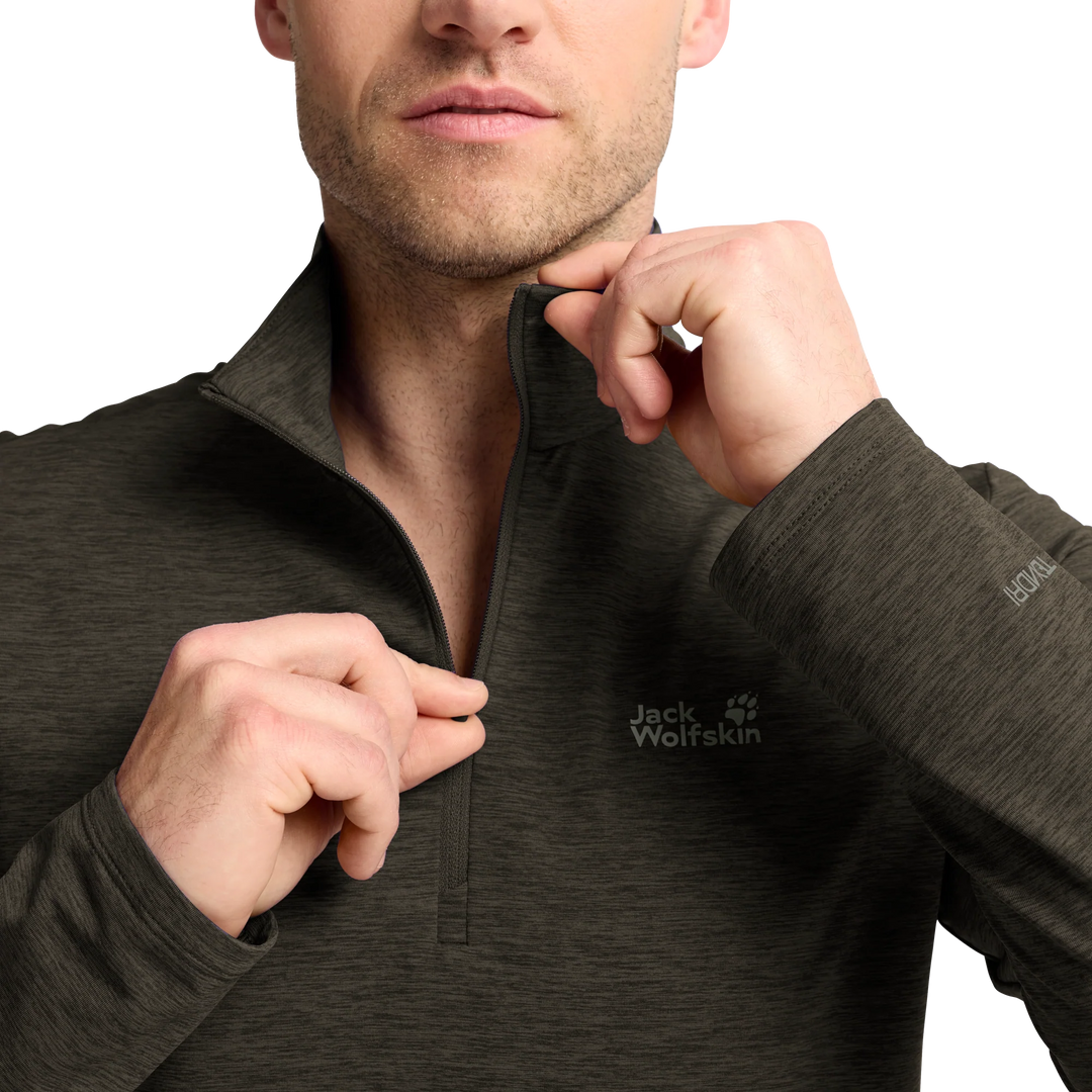 Jack Wolfskin Trail Half Zip Long Sleeve Top Mens Obsidian Moss