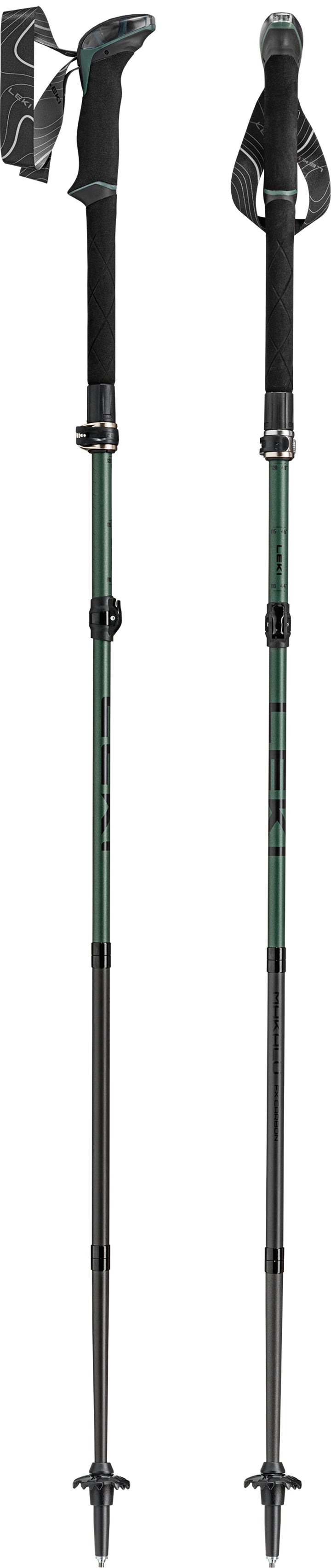 Leki Makalu FX Carbon Folding Trekking Poles Natural Carbon Malachite Green Black
