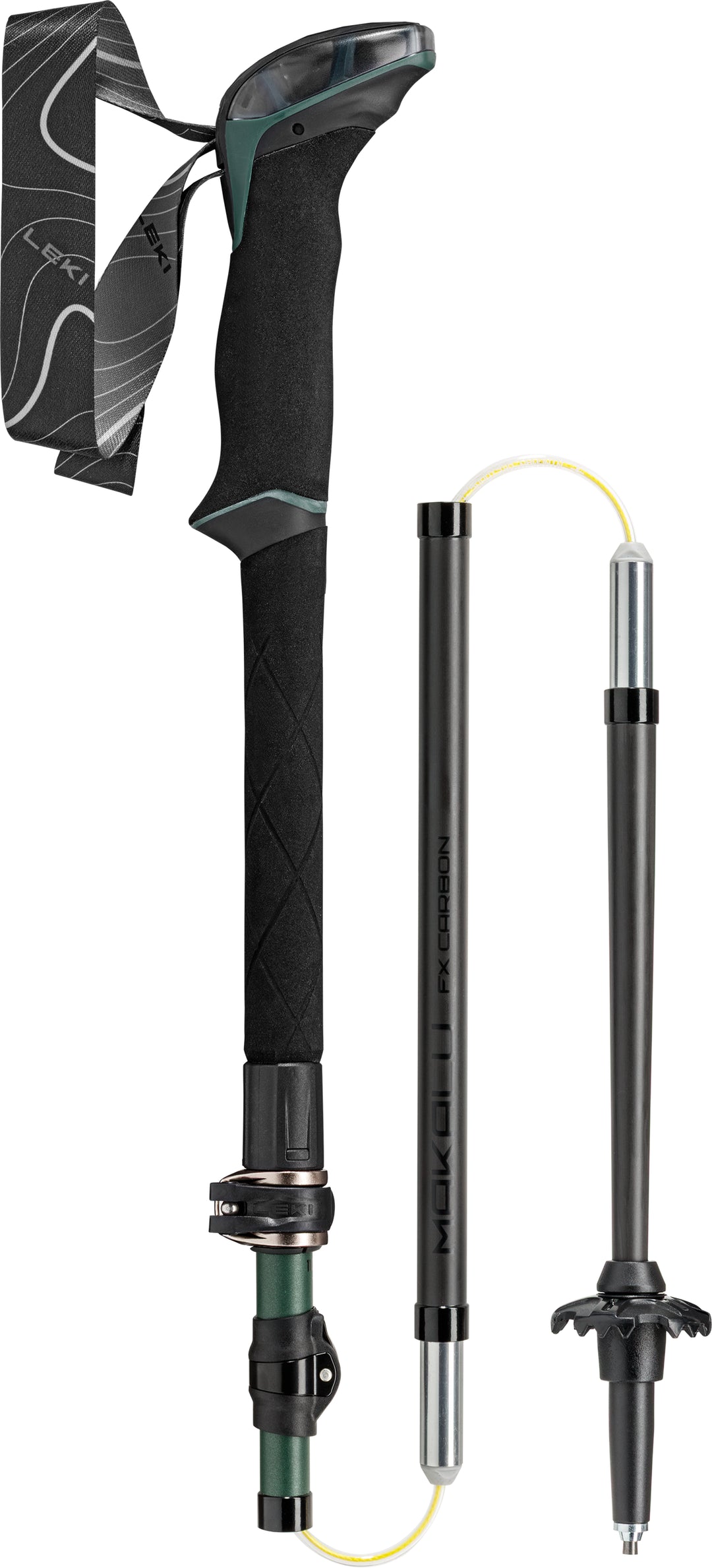 Leki Makalu FX Carbon Folding Trekking Poles Natural Carbon Malachite Green Black