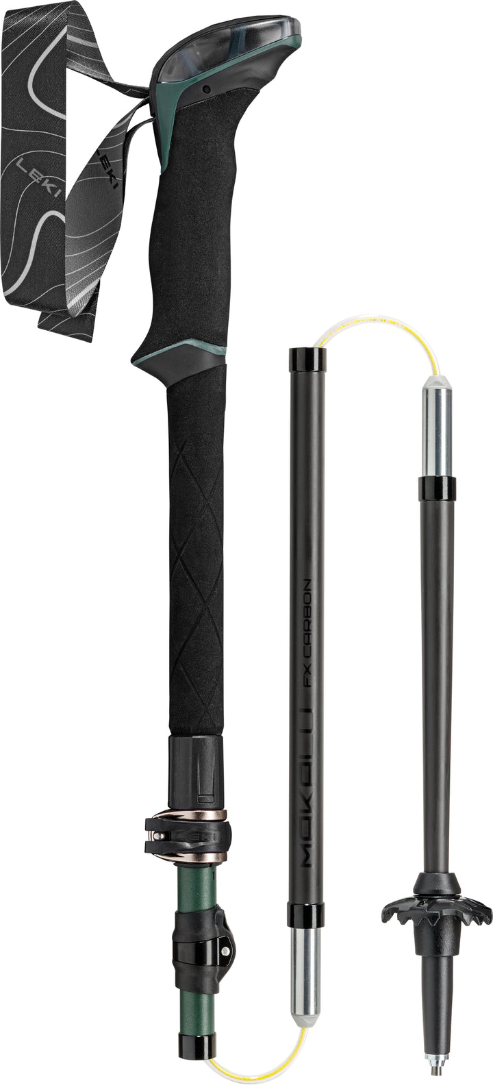 Leki Makalu FX Carbon Folding Trekking Poles Natural Carbon Malachite Green Black