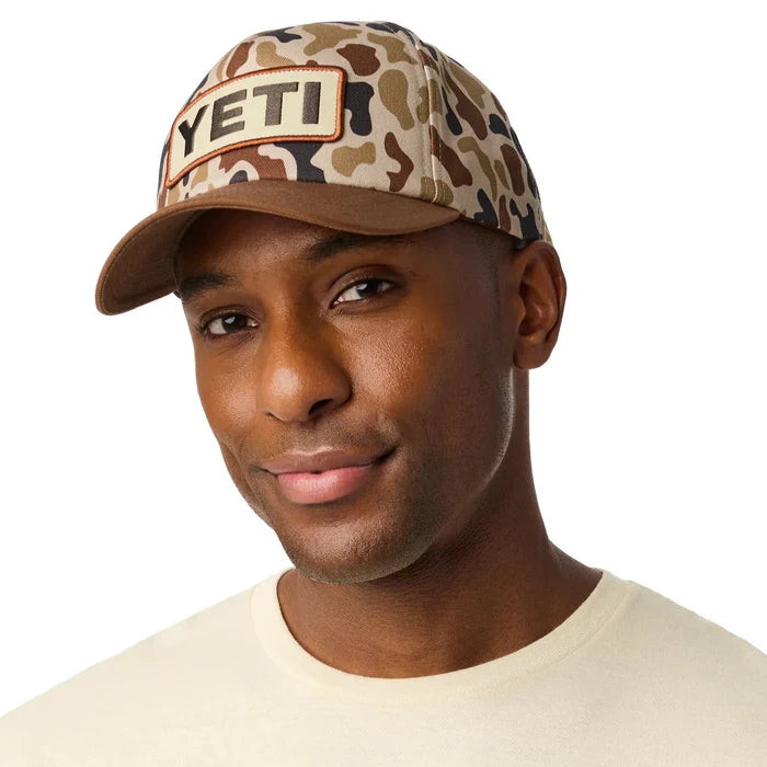 YETI Logo Camo Woven Flat Brim Snapback Hat Camo